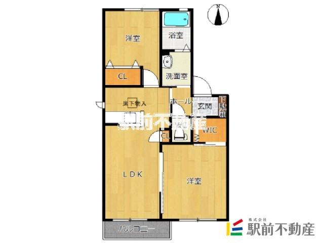 カーサ・ラピスE(2LDK/2階)の間取り写真