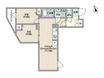 HJクラウンI(2LDK/B1階)の間取り写真