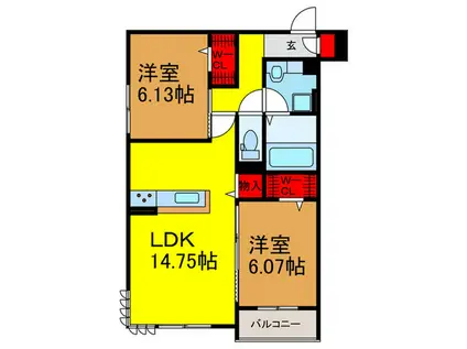グレース穂積(2LDK/3階)の間取り写真