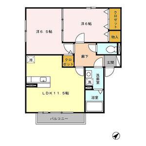 フォンテーヌII(2LDK/2階)の間取り写真