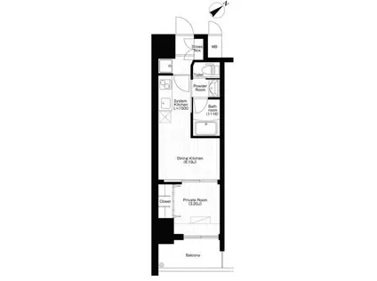 弁天町プライマリーワン(1DK/8階)の間取り写真