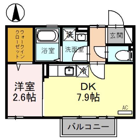 グリーンフィールド(1DK/2階)の間取り写真