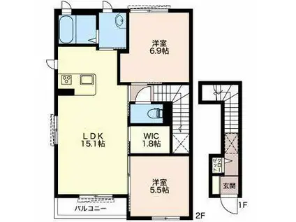 サンセール B棟(2LDK/2階)の間取り写真