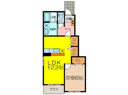 フローリア漣6号館(1LDK/1階)の間取り写真