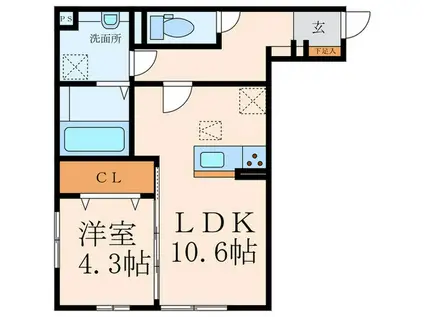 ザ・レジデンスBONJONO ウエスト(1LDK/1階)の間取り写真