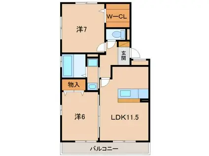 ファミリーメイト矢田B棟(2LDK/2階)の間取り写真