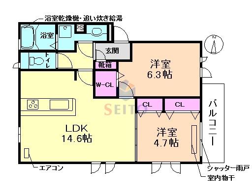 カーサフジ(2LDK/3階)の間取り写真