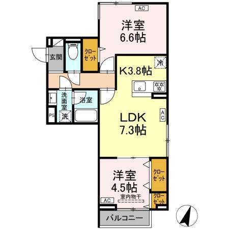セレスティア中央 II(2LDK/2階)の間取り写真
