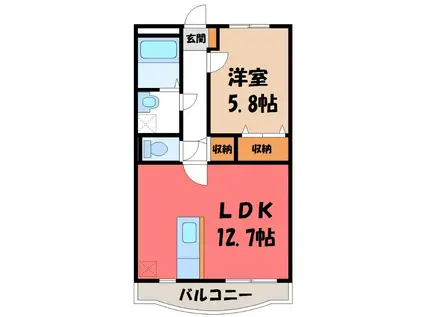 Y&Mディア古河(1LDK/3階)の間取り写真