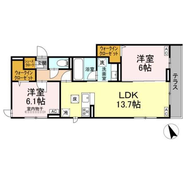 D PAINA 宿河原6 II(2LDK/1階)の間取り写真