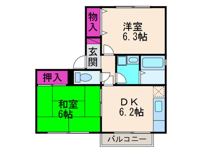 シンフォニックガーデンB棟(2DK/2階)の間取り写真