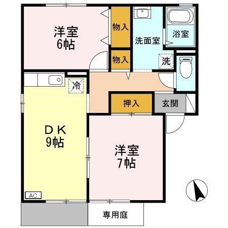セピアコートB(2LDK/1階)の間取り写真