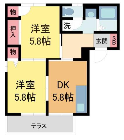グリーンハイツ甲東園(2K/1階)の間取り写真