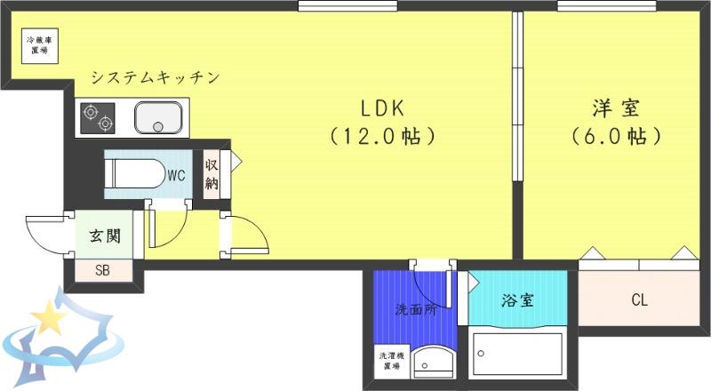 ノーブル円山(1LDK/4階)の間取り写真