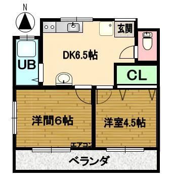Fメゾン妙音通(2DK/2階)の間取り写真
