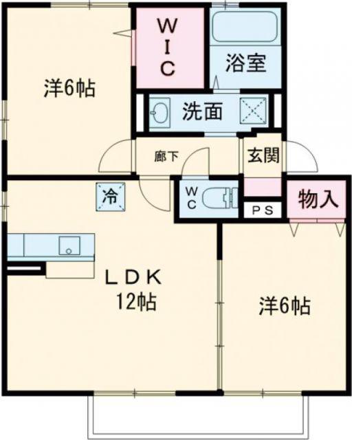 ソラーレつくばB棟(2LDK/2階)の間取り写真