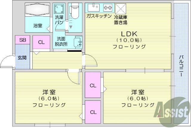 カナディアンコート南吉成A(2LDK/3階)の間取り写真