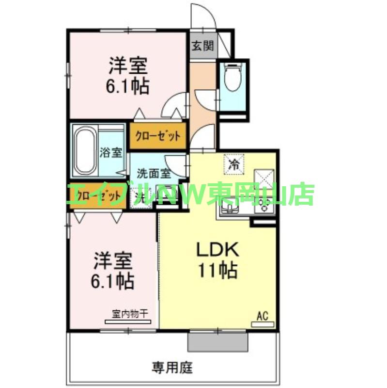 ソレイユB棟(2LDK/1階)の間取り写真
