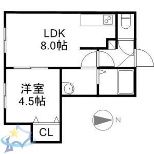 クチュール西線6条(1LDK/2階)の間取り写真