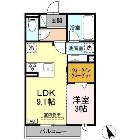 ワイズヴィラ岐南ウエスト(1LDK/2階)の間取り写真