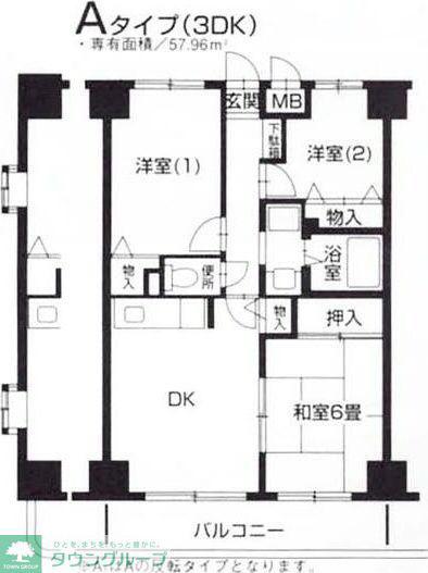 ベイコート山室(3DK/6階)の間取り写真