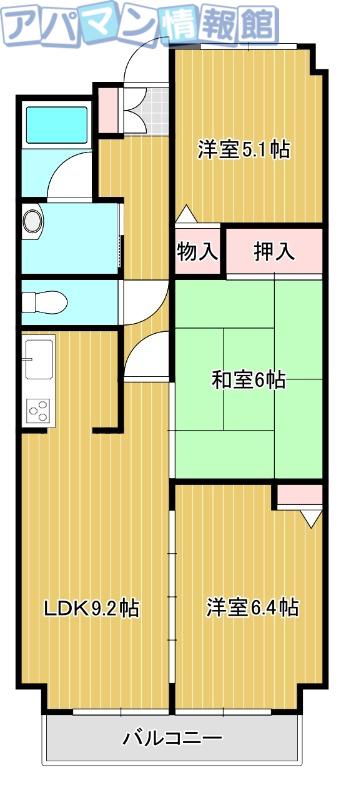 ダイアパレス青山弐番館 204(3LDK/2階)の間取り写真