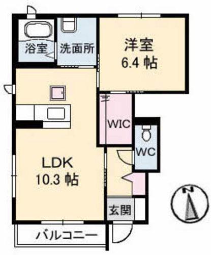 グランビュ一B(1LDK/1階)の間取り写真