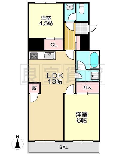 第二桜山ハイツ(2LDK/1階)の間取り写真