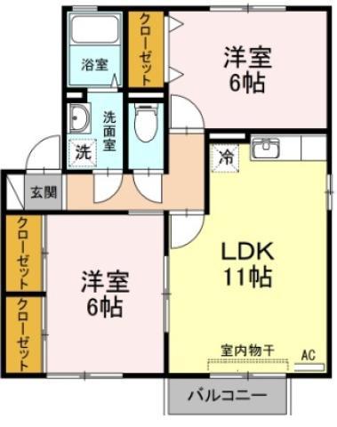 プラザ・ルミエール弐番館 E棟(2LDK/2階)の間取り写真