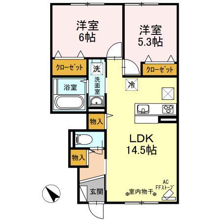 ロイヤルアゼル(2LDK/1階)の間取り写真