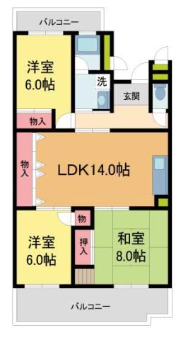 白鷹香枦園第2マンション(3LDK/1階)の間取り写真