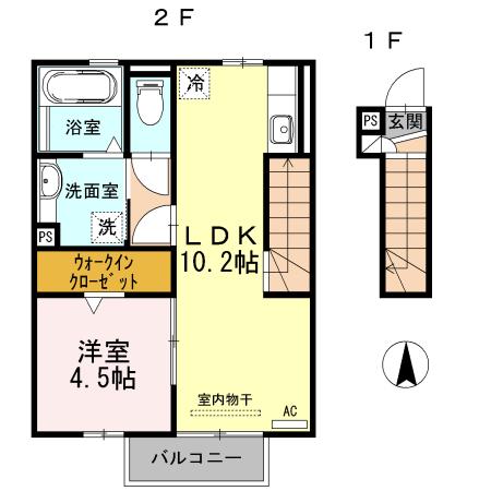 ピアラ壱番館(1LDK/2階)の間取り写真