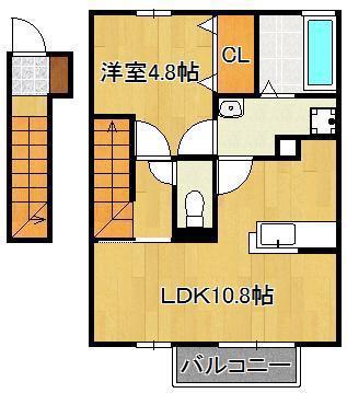 ローズハイツナナ(1LDK/2階)の間取り写真