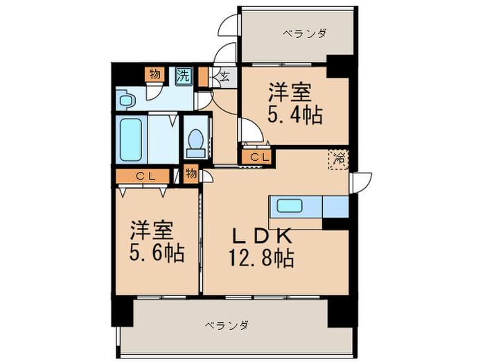 クリムゾン吉塚(2LDK/5階)の間取り写真