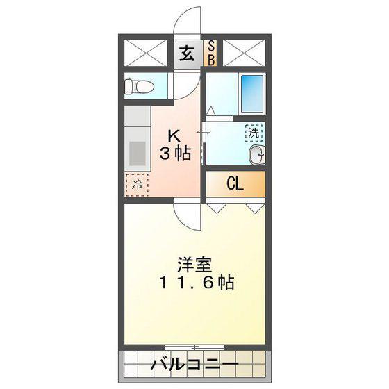 ランドマーク西町(1K/4階)の間取り写真