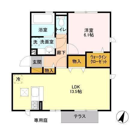 シルクスクエア(1LDK/1階)の間取り写真