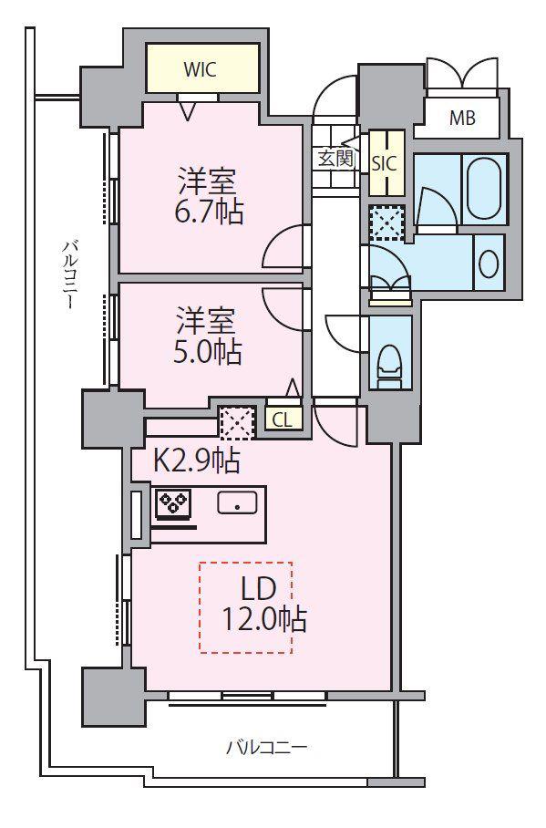ロイヤルパークスタワー南千住(2LDK/13階)の間取り写真