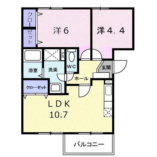 リヴィエール宮本I(2LDK/1階)の間取り写真