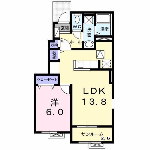 サンライズセブンB(1LDK/1階)の間取り写真