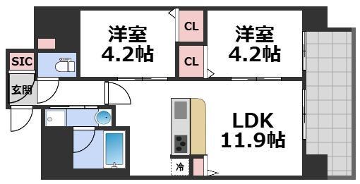スプランディッド玉造(2LDK/7階)の間取り写真