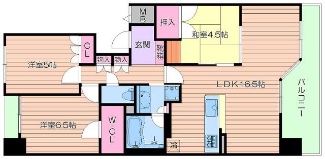 阿倍野松崎町レジデンス(3LDK/12階)の間取り写真