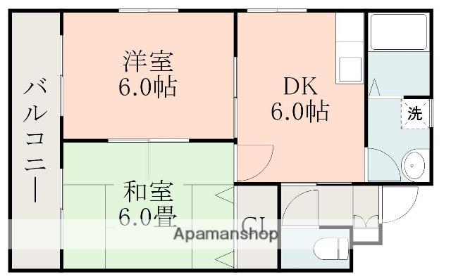 マザーアースツル(2DK/1階)の間取り写真