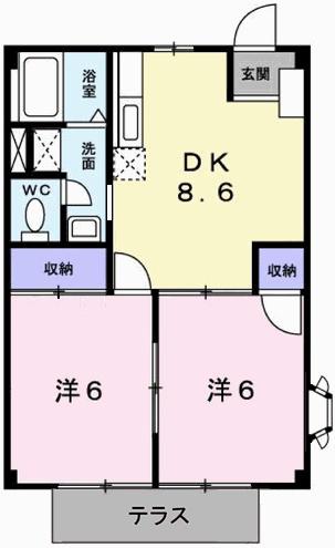 アメニティー白浜B(2DK/1階)の間取り写真