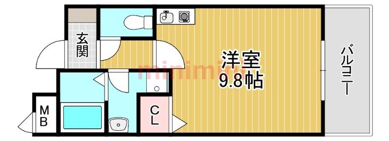 レジデンスKU(ワンルーム/2階)の間取り写真