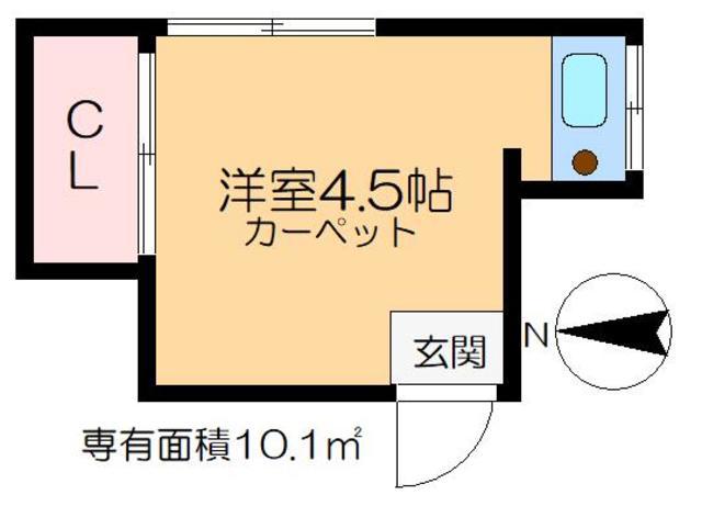 紺谷荘(ワンルーム/2階)の間取り写真