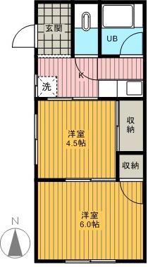 浅利ハイツ(2K/1階)の間取り写真