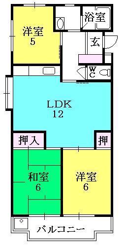 ハイツ百番館I(3LDK/3階)の間取り写真