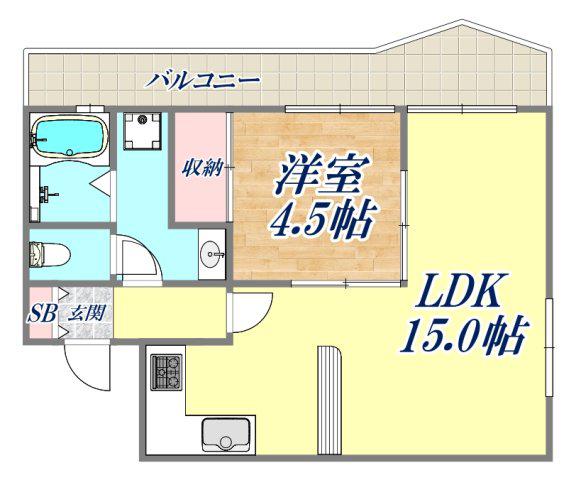 エルジャン芦屋(1LDK/3階)の間取り写真