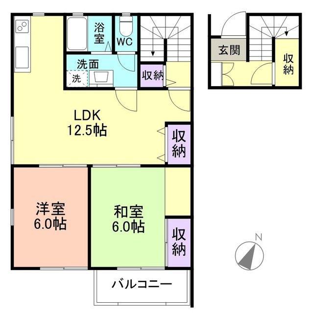 ガーデンコート中之島(2LDK/2階)の間取り写真