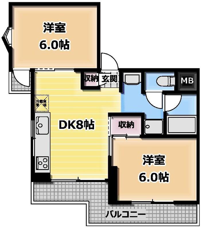 ドリームマンション登戸第2(2DK/3階)の間取り写真
